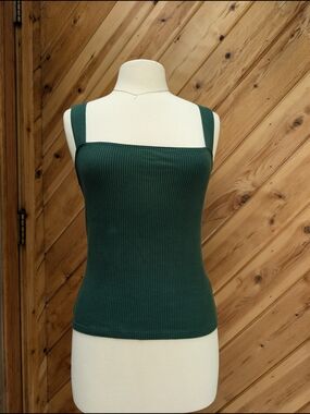 Forest Green Ribbed Square-Neck Tank Top